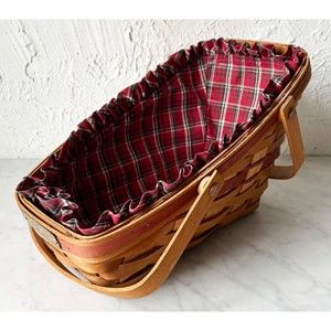 Longaberger Basket Christmas 1991 Yuletide Traditions Basket Plaid Fabric Liner